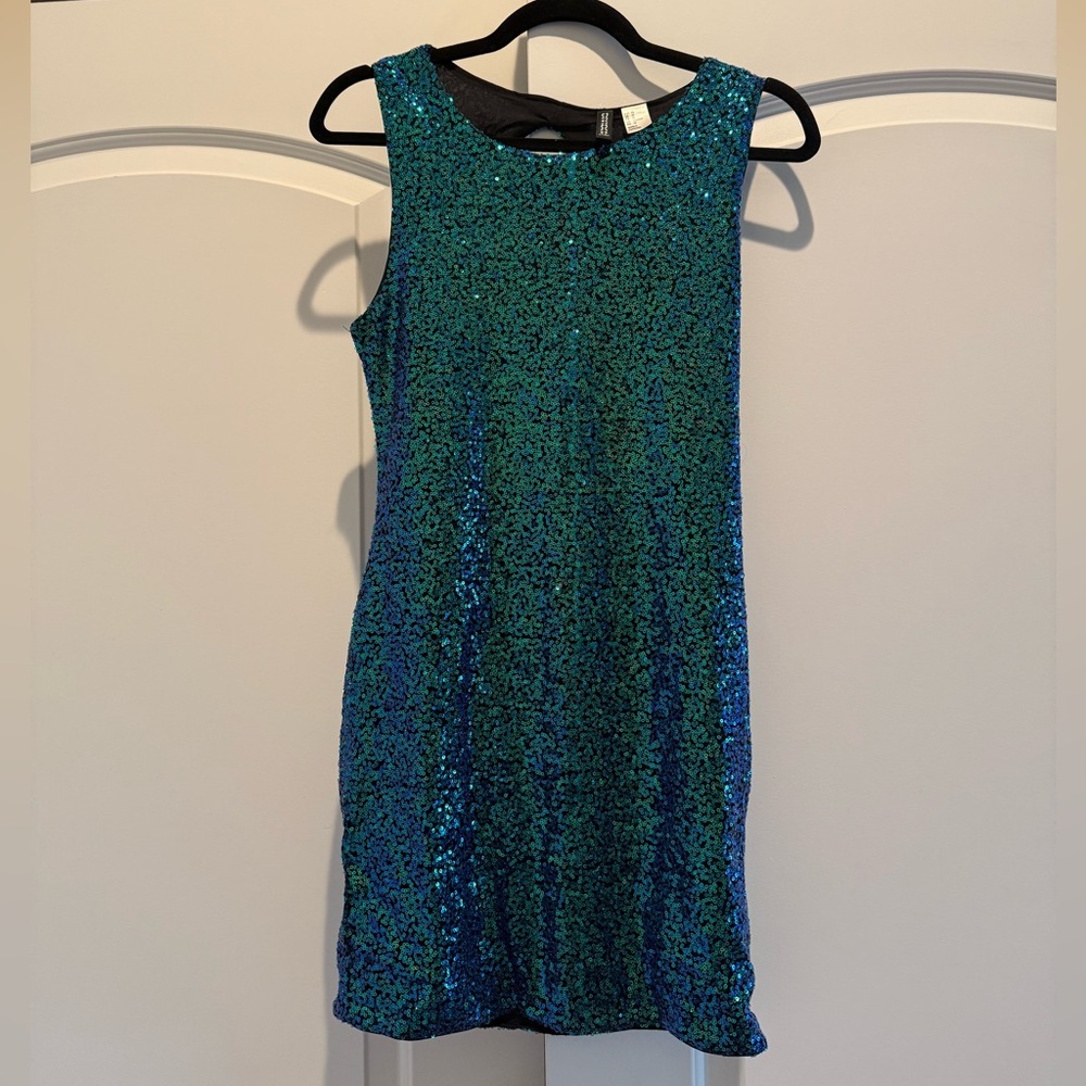 Short Blue & Green Sequin Dress